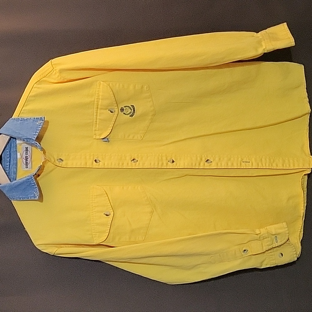 Vintage Cowboy Code Embroidered Button Long-Sleeve Shirt (M)